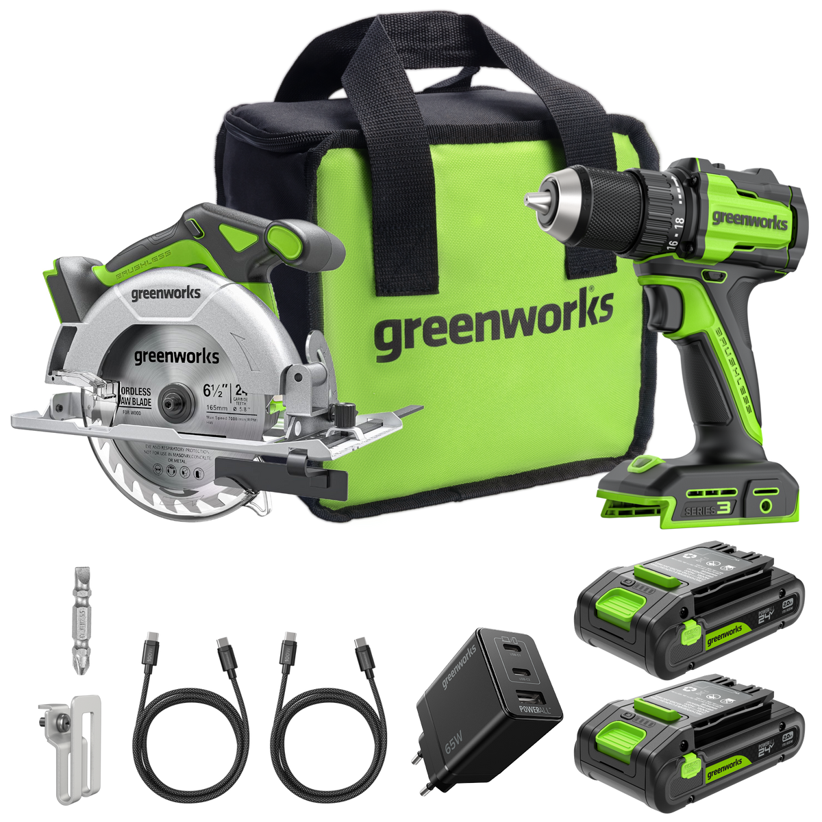 POWERALL 24 V borrskruvdragare + cirkelsåg, set – 2x 2 Ah-batterier