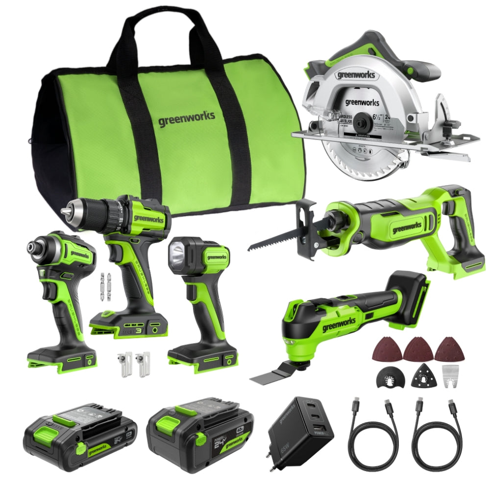 POWERALL 24 V kombinationsset med 6 elverktyg – 2 batterier
