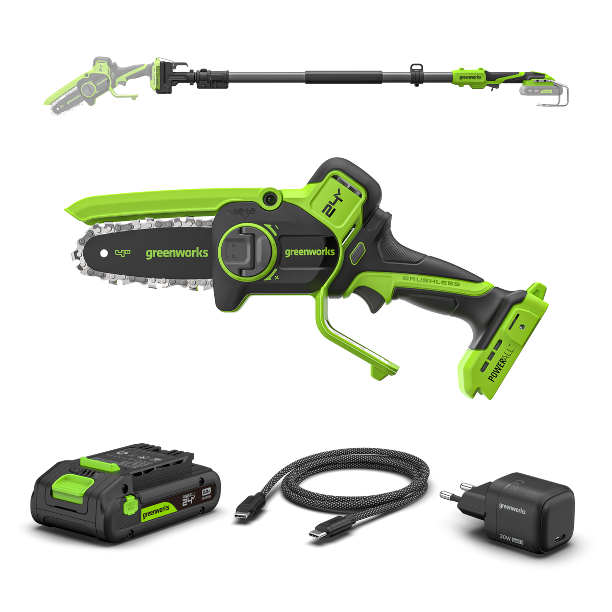 POWERALL 24 V minisåg 10 cm, gen. II med förlängningsskaft – 2 Ah-batteri