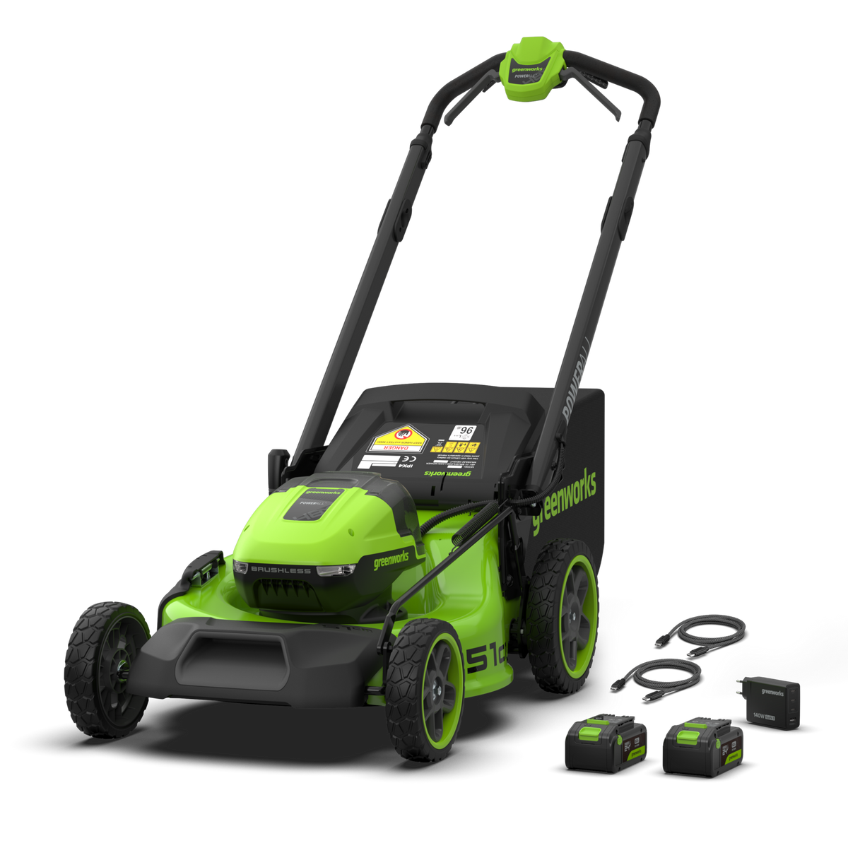 POWERALL 48 V (24 V x 2) gräsklippare 51 cm, självgående – 2 × 6 Ah-batteri