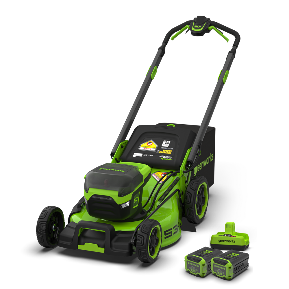 60 V gräsklippare 53 cm, självgående – 2 × 5 Ah-batteri
