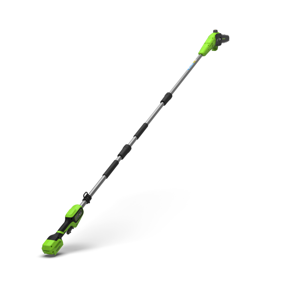 Gardening tool with green handles on a white background