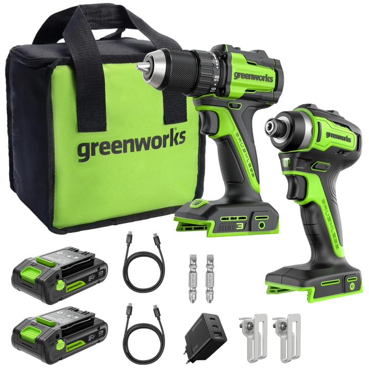 POWERALL 24 V borrskruvdragare + slagskruvdragare, set – 2x 2 Ah-batterier