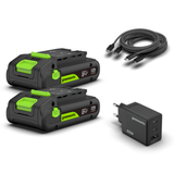 POWERALL 24 V startpaket med 2 × 2 Ah USB-C-batterier + 65 W laddare