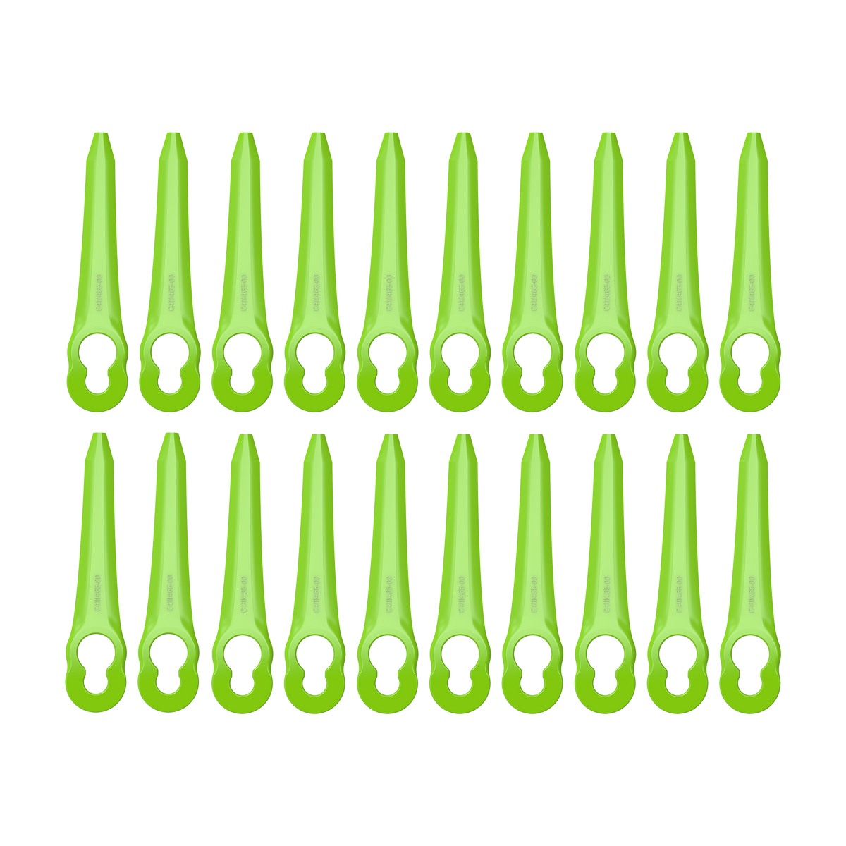 Set of green plastic tools with holes on a white background