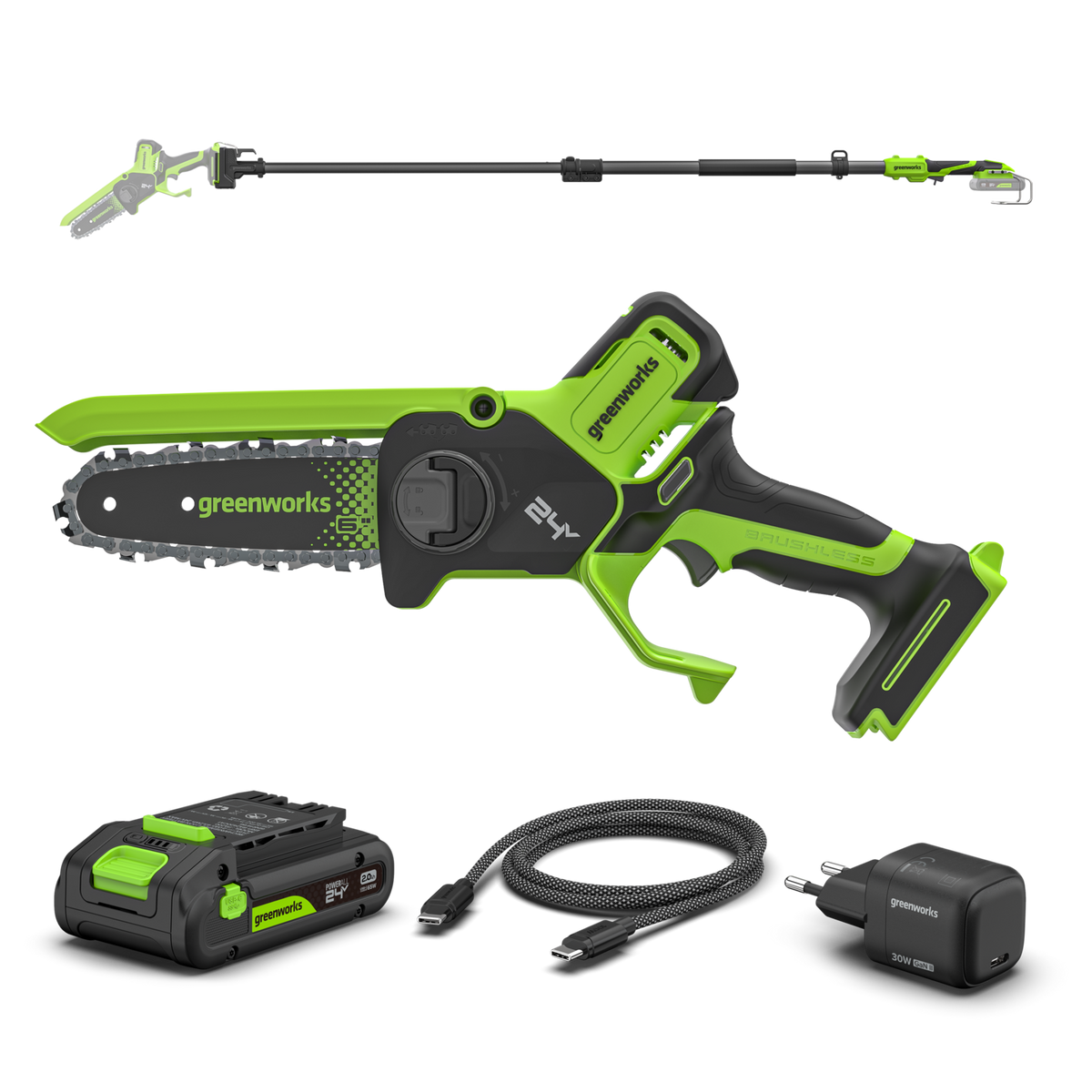POWERALL 24 V minisåg 15 cm, gen. II med förlängningsskaft – 2 Ah-batteri