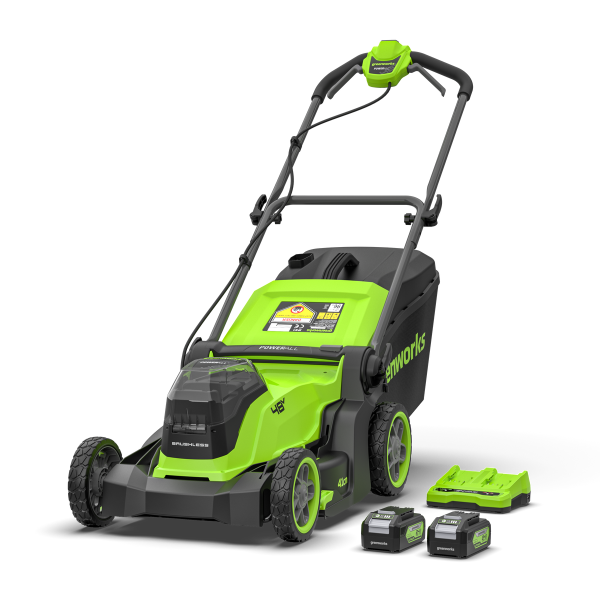 POWERALL 48 V (24 V x 2) gräsklippare 41 cm – 2 x 4 Ah batteri