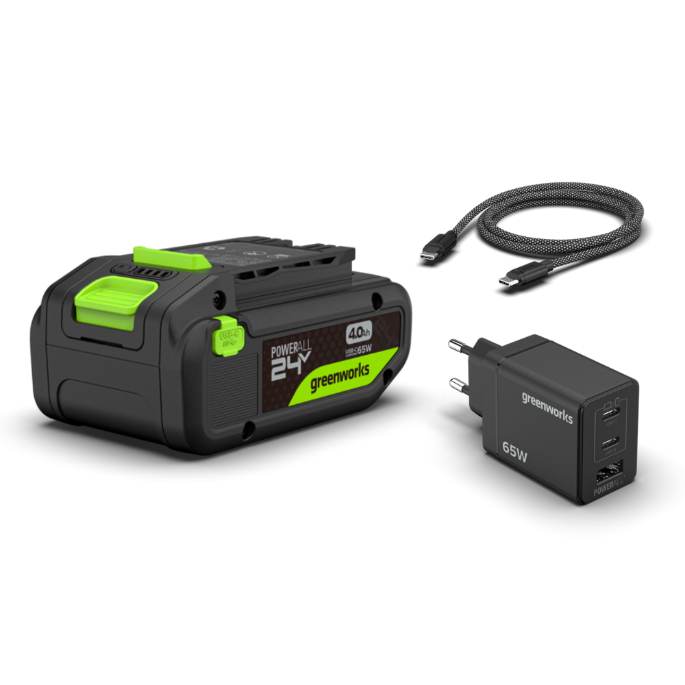 POWERALL 24 V startpaket med 4 Ah USB-C-batteri + 65 W laddare