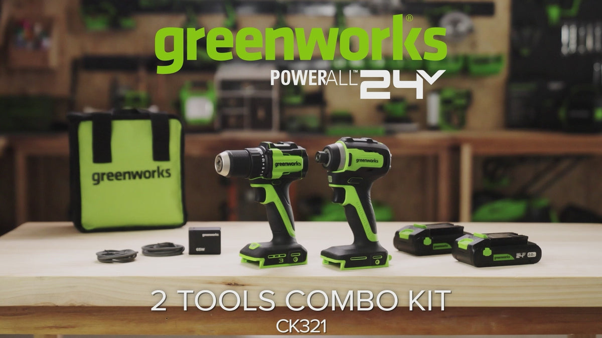 POWERALL 24 V borrskruvdragare + slagskruvdragare, set – 2x 2 Ah-batterier